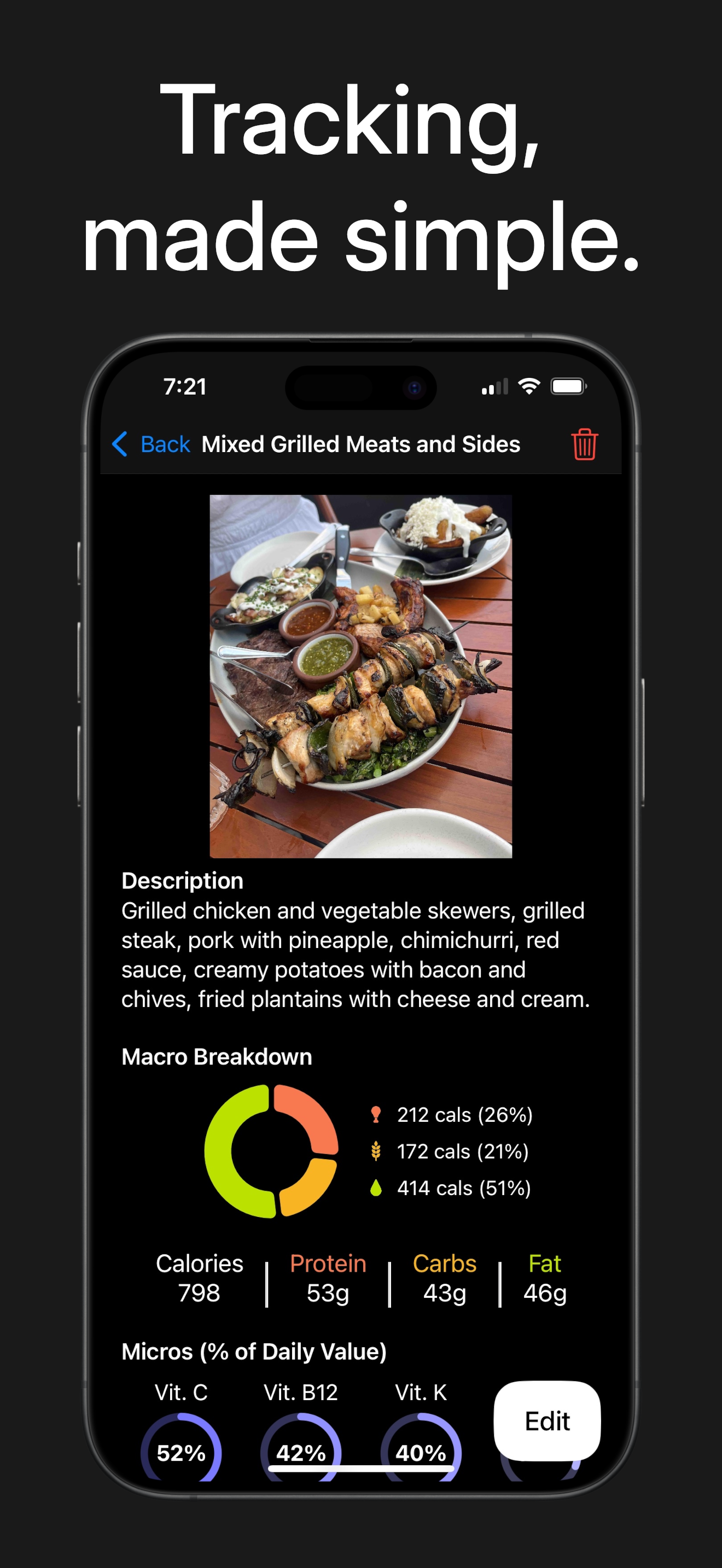 Meal details view